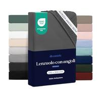 Dreamzie Lenzuolo con Angoli Piazza e Mezza 100x200 cm - Altezza fino a 35 cm - 100% Microfibra - Grigio Scuro Certificato senza Prodotti Chimici (Oeko TEX), Lenzuola Letto con Angoli ed Elastico
