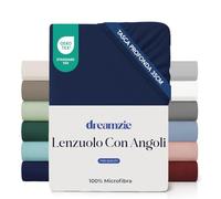 Dreamzie Lenzuolo con Angoli Singolo 100x200 cm - Angoli da 35 cm per Materassi Spessi - 100% Microfibra - Blu Scuro, Certificato senza Prodotti Chimici (Oeko-TEX)
