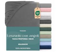 Dreamzie Lenzuolo con Angoli Singolo 80x190 / 200 cm - Angoli da 35 cm per Materassi Spessi - 100% Microfibra di Poliestere - Antracite, Certificato Oeko Tex