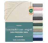 Dreamzie Lenzuolo con Angoli Singolo 80x190 / 200 cm - Angoli da 35 cm per Materassi Spessi - 100% Microfibra di Poliestere - Beige, Certificato Oeko Tex