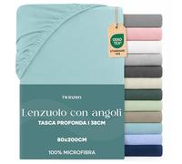 Dreamzie Lenzuolo con Angoli Singolo 80x190 / 200 cm - Angoli da 35 cm per Materassi Spessi - 100% Microfibra di Poliestere - Acqua, Certificato Oeko Tex