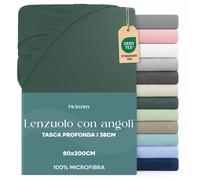 Dreamzie Lenzuolo con Angoli Singolo 80x190 / 200 cm - Angoli da 35 cm per Materassi Spessi - 100% Microfibra di Poliestere - Verde petrolio, Certificato Oeko Tex