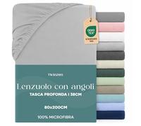 Dreamzie Lenzuolo con Angoli Singolo 80x190 / 200 cm - Angoli da 35 cm per Materassi Spessi - 100% Microfibra di Poliestere - Grigio, Certificato Oeko Tex