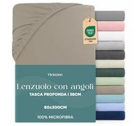 Dreamzie Lenzuolo con Angoli Singolo 80x190 / 200 cm - Angoli da 35 cm per Materassi Spessi - 100% Microfibra di Poliestere - Lino, Certificato Oeko Tex