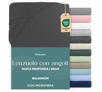 Dreamzie Lenzuolo con Angoli Singolo 80x190 / 200 cm - Angoli da 35 cm per Materassi Spessi - 100% Microfibra di Poliestere - Grigio scuro, Certificato Oeko Tex