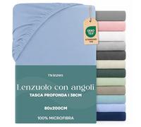 Dreamzie Lenzuolo con Angoli Singolo 80x190 / 200 cm - Angoli da 35 cm per Materassi Spessi - 100% Microfibra di Poliestere - Blu, Certificato Oeko Tex
