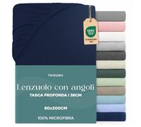 Dreamzie Lenzuolo con Angoli Singolo 80x190 / 200 cm - Angoli da 35 cm per Materassi Spessi - 100% Microfibra di Poliestere - Blu scuro, Certificato Oeko Tex