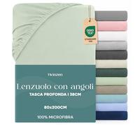 Dreamzie Lenzuolo con Angoli Singolo 80x190 / 200 cm - Angoli da 35 cm per Materassi Spessi - 100% Microfibra di Poliestere - Verde chiaro, Certificato Oeko Tex