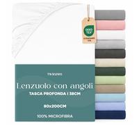 Dreamzie Lenzuolo con Angoli Singolo 80x190 / 200 cm - Angoli da 35 cm per Materassi Spessi - 100% Microfibra di Poliestere - Bianco, Certificato Oeko Tex