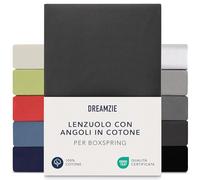 Dreamzie Lenzuolo con Angoli Singolo Cotone 140x200 cm - 160x200 cm, Altezza Materasso fino a 37 cm- Lenzuolo con Angoli Nero - Certificato senza Prodotti Chimici (Oeko TEX)