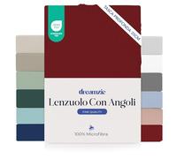 Dreamzie Lenzuolo con Angoli una Piazza e Mezza 140x190/200 cm - Angoli da 35 cm per Materassi Spessi - 100% Microfibra - Borgogna, Certificato senza Prodotti Chimici (Oeko-TEX)