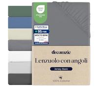 Dreamzie Lenzuolo Singolo Con Angoli 100x200 cm Cotone, 100% Cotone Jersey Elasticizzato - Antracite - Oeko-Tex Certificato e Ipoallergenico