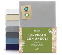 Dreamzie Lenzuolo Singolo Con Angoli Organico Cotone 90x200 cm a 100x200 cm - Grigio - Certificato senza Prodotti Chimici (Oeko TEX)