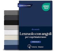 Dreamzie - Lenzuolo Topper Con Angoli 180x200 Cotone Elastico comfort Premium 250gsm | Bonnet 18 cm, Topper Sottile - Oeko-Tex - Blu scuro