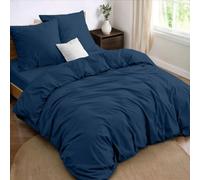 Dreamzie Parure da letto 4 pezzi, copripiumino matrimoniale 240x220 cm + lenzuolo con angoli matrimoniale 160x200 cm, con 2 federe da 65 x 65 cm, Blu Scuro per 2 persone, microfibra - oeko-tex