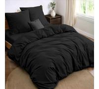 Dreamzie Parure da letto 4 pezzi, copripiumino matrimoniale 240x220 cm + lenzuolo con angoli matrimoniale 160x200 cm, con 2 federe da 65 x 65 cm, Nero per 2 persone, microfibra - oeko-tex