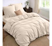 Dreamzie Parure da letto 4 pezzi, copripiumino matrimoniale 240x220 cm + lenzuolo con angoli matrimoniale 140x190 cm, con 2 federe da 65 x 65 cm, Beige per 2 persone, microfibra - oeko-tex