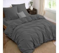Dreamzie Parure da letto 4 pezzi, copripiumino matrimoniale 240x220 cm + lenzuolo con angoli matrimoniale 160x200 cm, con 2 federe da 65 x 65 cm, Grigio per 2 persone, microfibra - oeko-tex