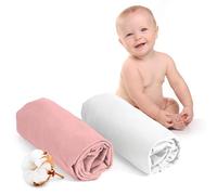 Dreamzie Set 2 Lenzuolo con Angoli Cotone Bambini - 60x120 - Oeko Tex certificato - Bianco E Rosa - Lenzuolo con Angoli 60x120