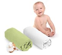 Dreamzie Set 2 Lenzuolo con Angoli Cotone Bambini - 60x120 - Oeko Tex certificato - Bianco E Verde - Lenzuolo con Angoli 60x120