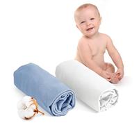 Dreamzie Set 2 Lenzuolo con Angoli Cotone Bambini - 70x140 - Oeko Tex certificato - Bianco E Blu - Lenzuolo Lettino 70x140
