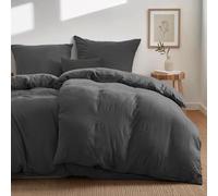 Dreamzie Set Doppio Copripiumino Singolo in Cotone Percalle - Grigio Scuro - 2 Copripiumini 135x200 e 2 Federe 80x80 cm - Certificato Oeko-Tex - 4 Pezzi