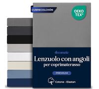 Dreamzie - Topper Lenzuola Matrimoniali 200x200 Cotone Elastico Comfort Premium 250gsm - Altezza 18 cm, Topper Sottile - Oeko-Tex - Antracite