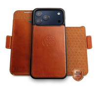 dreem Custodia iPhone 17 Pro a Portafoglio in Vera Pelle, con Supporto per Telefono Rivoluzionario, Compatibile con MagSafe, Cover Magnetica Rimovibile, Portacarte con RFID [Fibonacci:Caramel]