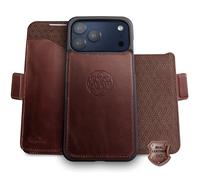 dreem Custodia iPhone 17 Pro a Portafoglio in Vera Pelle, con Supporto per Telefono Rivoluzionario, Compatibile con MagSafe, Cover Magnetica Rimovibile, Portacarte con RFID [Fibonacci:Chestnut]