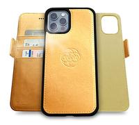 dreem Fibonacci compatibile con iPhone 13 Pro custodia a portafoglio/custodia antiurto 2 in 1 e folio in pelle vegana staccabile, compatibile con MagSafe, protezione RFID [Oro]
