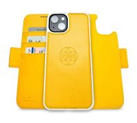 dreem Fibonacci compatibile con iPhone 14 & iPhone 16e custodia a portafoglio/custodia antiurto 3 in 1 e folio in pelle vegana staccabile, compatibile con MagSafe, protezione RFID [Giallo]