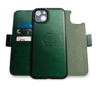 dreem Fibonacci compatibile con iPhone 14 Plus custodia a portafoglio/custodia antiurto 2 in 1 e folio in pelle vegana staccabile, compatibile con MagSafe, protezione RFID [Verde]