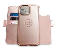 dreem Fibonacci compatibile con iPhone 14 Pro custodia a portafoglio/custodia antiurto 2 in 1 e folio in pelle vegana staccabile, compatibile con MagSafe, protezione RFID [Rosa]