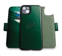 dreem Fibonacci compatibile con iPhone 15 custodia a portafoglio/custodia antiurto 2 in 1 e folio in pelle vegana staccabile, compatibile con MagSafe, protezione RFID [Verde]
