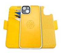 dreem Fibonacci compatibile con iPhone 15 Plus custodia a portafoglio/custodia antiurto 2 in 1 e folio in pelle vegana staccabile, compatibile con MagSafe, protezione RFID [Giallo]