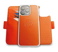dreem Fibonacci compatibile con iPhone 15 Pro Max custodia a portafoglio/custodia antiurto 2 in 1 e folio in pelle vegana staccabile, compatibile con MagSafe, protezione RFID [Arancione]