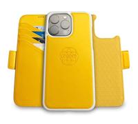 dreem Fibonacci compatibile con iPhone 15 Pro Max custodia a portafoglio/custodia antiurto 2 in 1 e folio in pelle vegana staccabile, compatibile con MagSafe, protezione RFID [Giallo]
