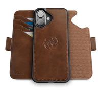 dreem Fibonacci compatibile con iPhone 16 custodia a portafoglio/custodia antiurto 2 in 1 e folio in pelle vegana staccabile, compatibile con MagSafe, protezione RFID [Cioccolato]