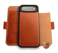 dreem Real Leather for iPhone 17 Air Case Wallet, Revolutionary Phone Stand, MagSafe-Fit, Magnetic Detachable Flip Cover, RFID Blocking Card Holder, Gift-Box [Fibonacci:Caramel]