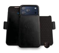 dreem Real Leather for iPhone 17 Pro Case Wallet, Revolutionary Phone Stand, MagSafe-Fit, Magnetic Detachable Flip Cover, RFID Blocking Card Holder, Gift-Box [Fibonacci:Black]