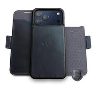 dreem Real Leather for iPhone 17 Pro Max Case Wallet, Revolutionary Phone Stand, MagSafe-Fit, Magnetic Detachable Flip Cover, RFID Blocking Card Holder, Gift-Box [Fibonacci:Graphite Blue]