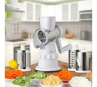 Dreemio Mandoline Multifonctions à Manivelle 4 en 1 - Coupe-Légumes Manuel Compact, Râpe à Fromage Rotative et Hachoir avec Lames en Acier Inoxydable pour Divers Fruits, Design Sécurisé