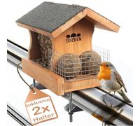 Drei Eichen - Casetta per uccelli con 2 supporti da balcone | Mangiatoia per uccelli balcone in legno FSC con scarico dell'acqua e porta gnocchi di cincia | Distributore per uccelli da appendere al