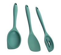 Drei Kochlöffel Familie Essentials, 28cm Lang Silikon Kochlöffel Kochen, Silikon Löffel, Plastiklöffel Mittelgroß, Silikon Kochlöffel Set(Dunkelgrün)