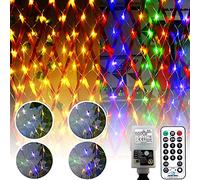 DreiWasser Rete di Luci, 1.5M x 1.5M 100 LED Luci Nette Alimentazione 31V EU Plug 11 Modalità con Telecomando e Timer per Natale, festa, compleanno, matrimonio all'interno (Bianco caldo e RGB)