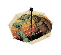 Drekrid Bigfoot - Ombrello da viaggio per pioggia e sole, con alieni Sasquatch, antivento, compatto, pieghevole, automatico, per donne e bambini, piccolo ombrello con apertura automatica per auto