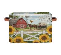 Drekrid Cestini portaoggetti - Carrozza da fattoria con girasole, grande, pieghevole, rettangolare, per armadio, per giocattoli, vestiti, asilo nido, bagno, camera da letto, decorazione per la casa