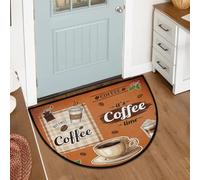 Drekrid Coffee Time, Zerbino semicircolare a semicerchio, lavabile, antiscivolo, semicircolare, assorbente, per interni, bagno, cucina, lavanderia, camera da letto, 60 x 90 cm