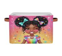 Drekrid Grande cestino portaoggetti pieghevole con ragazza africana, rettangolare, per vestiti, giocattoli, asilo nido, bagno, camera da letto, decorazione per la casa, cestino regalo