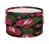Drekrid Grande cesto portaoggetti - Anthurium Cuore Tropicale Nursery Bin Box Round Organizer con manici, Cesto portabiancheria pieghevole per giocattoli per bambini, coperta, camera da letto